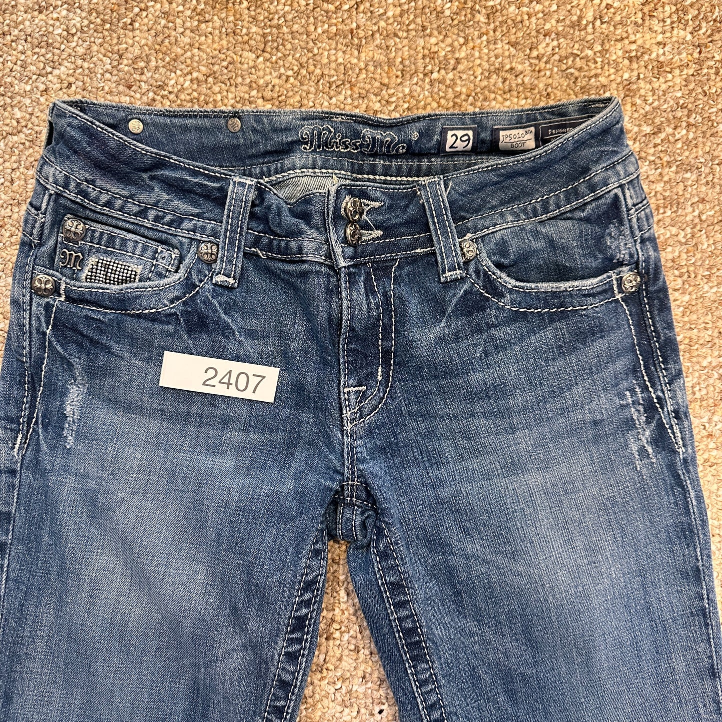 Y2K Womens 29 Miss Me JP5010 Boot Cut Angel Wing Bling Jewels Blue Jeans