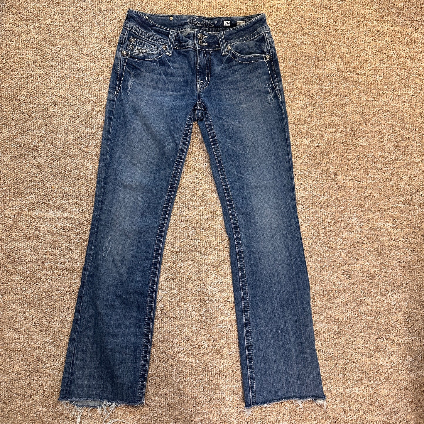 Y2K Womens 29 Miss Me JP5010 Boot Cut Angel Wing Bling Jewels Blue Jeans