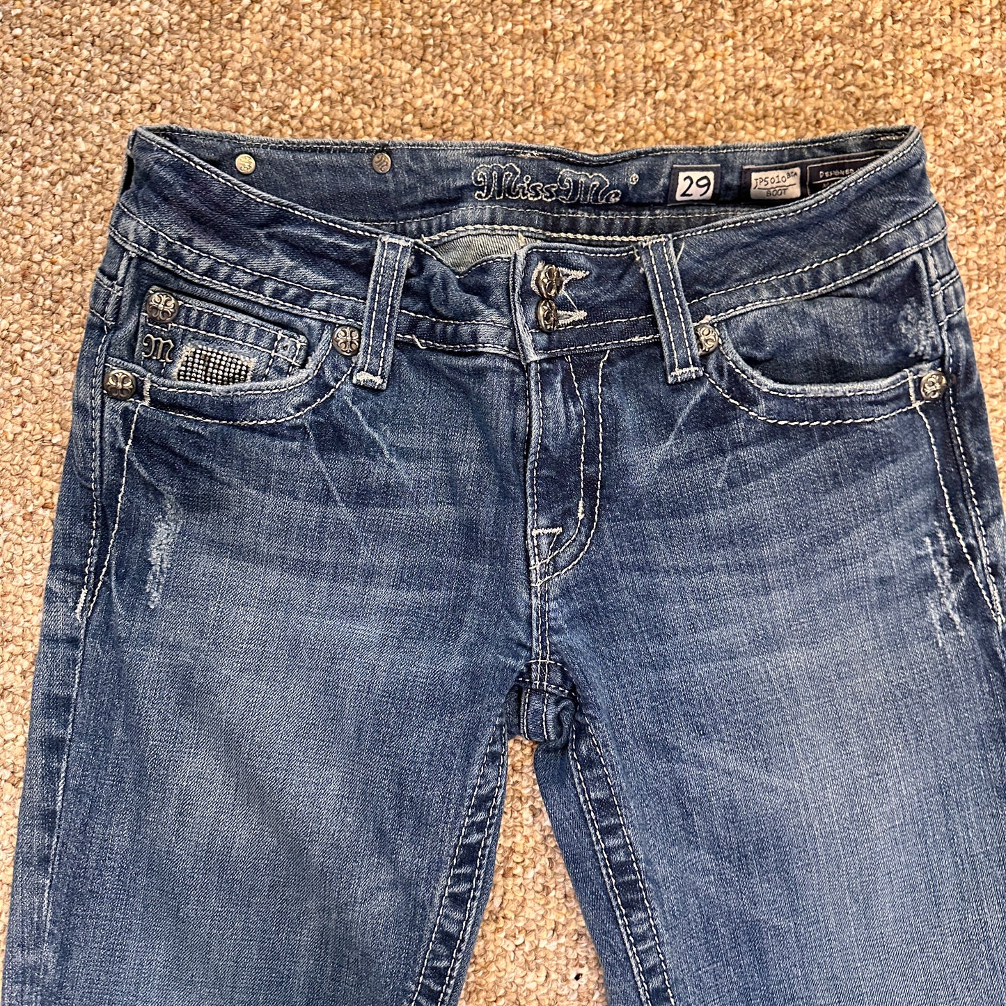 Y2K Womens 29 Miss Me JP5010 Boot Cut Angel Wing Bling Jewels Blue Jeans
