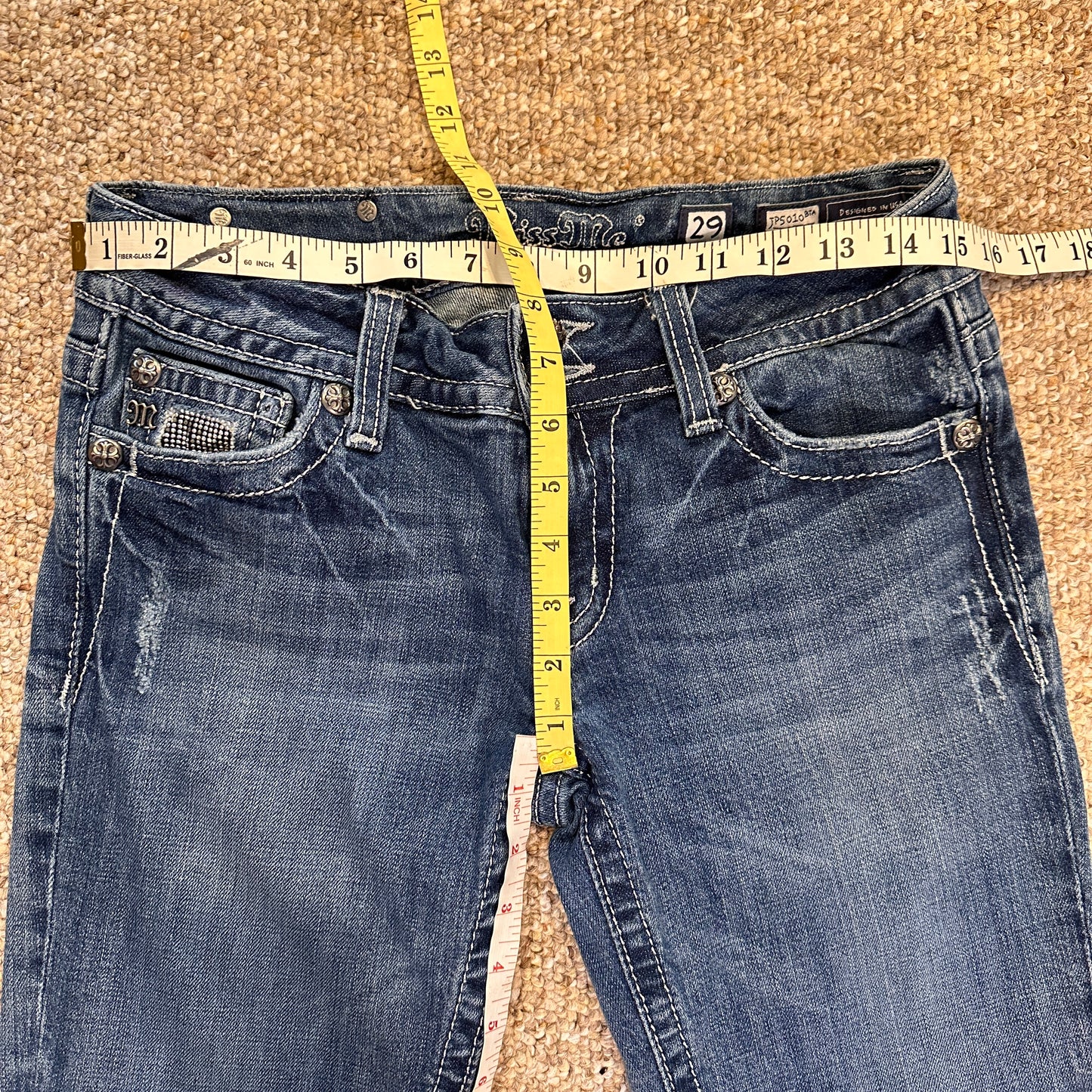 Y2K Womens 29 Miss Me JP5010 Boot Cut Angel Wing Bling Jewels Blue Jeans