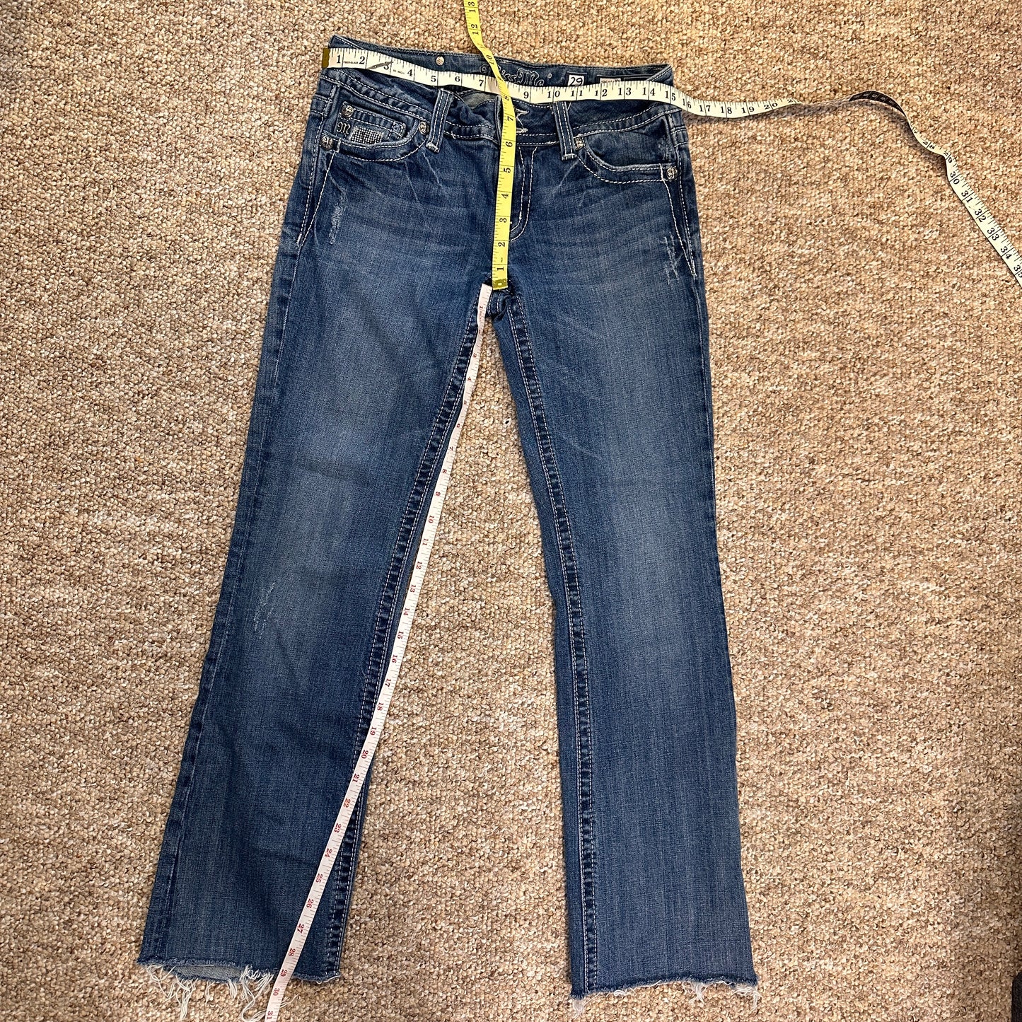 Y2K Womens 29 Miss Me JP5010 Boot Cut Angel Wing Bling Jewels Blue Jeans