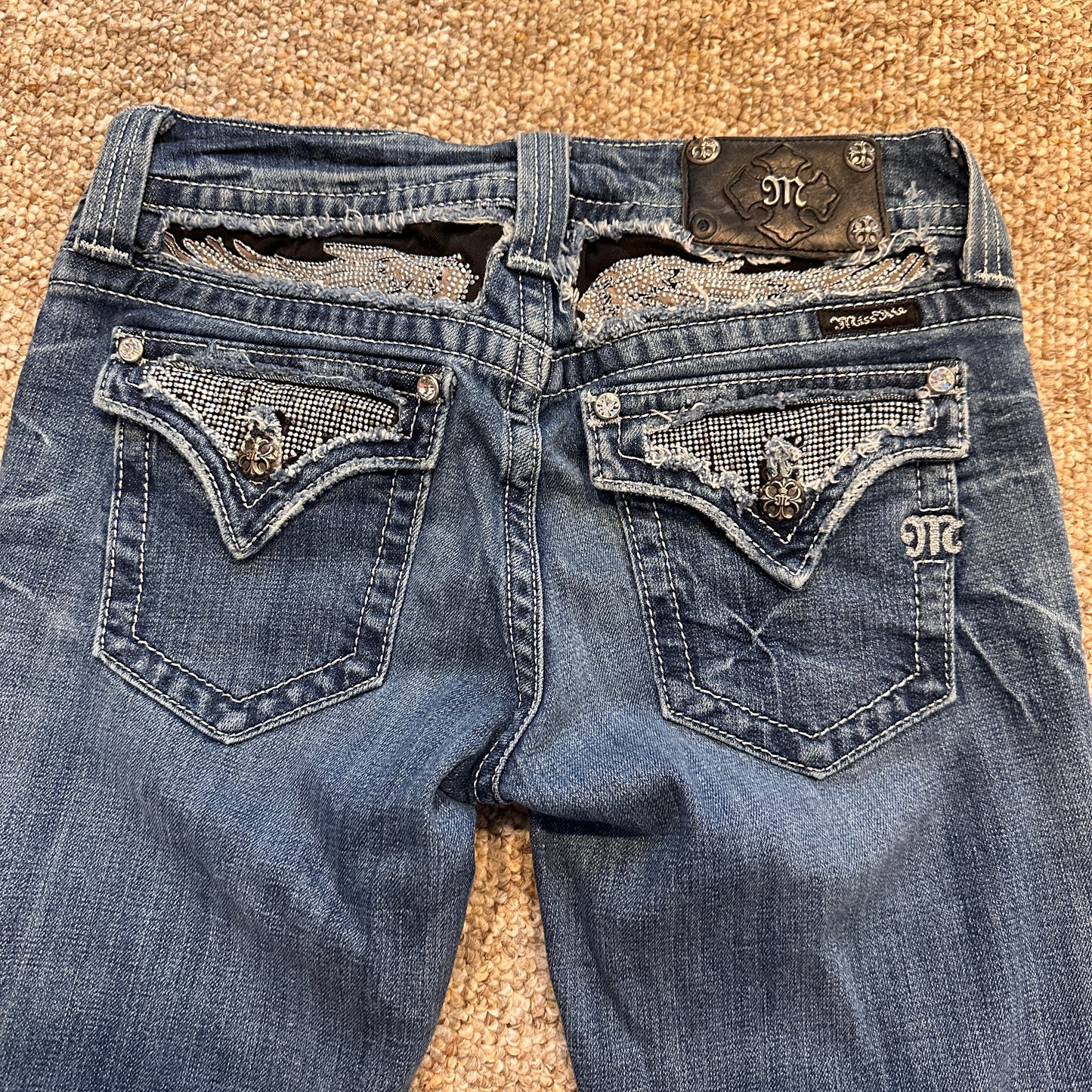 Y2K Womens 29 Miss Me JP5010 Boot Cut Angel Wing Bling Jewels Blue Jeans