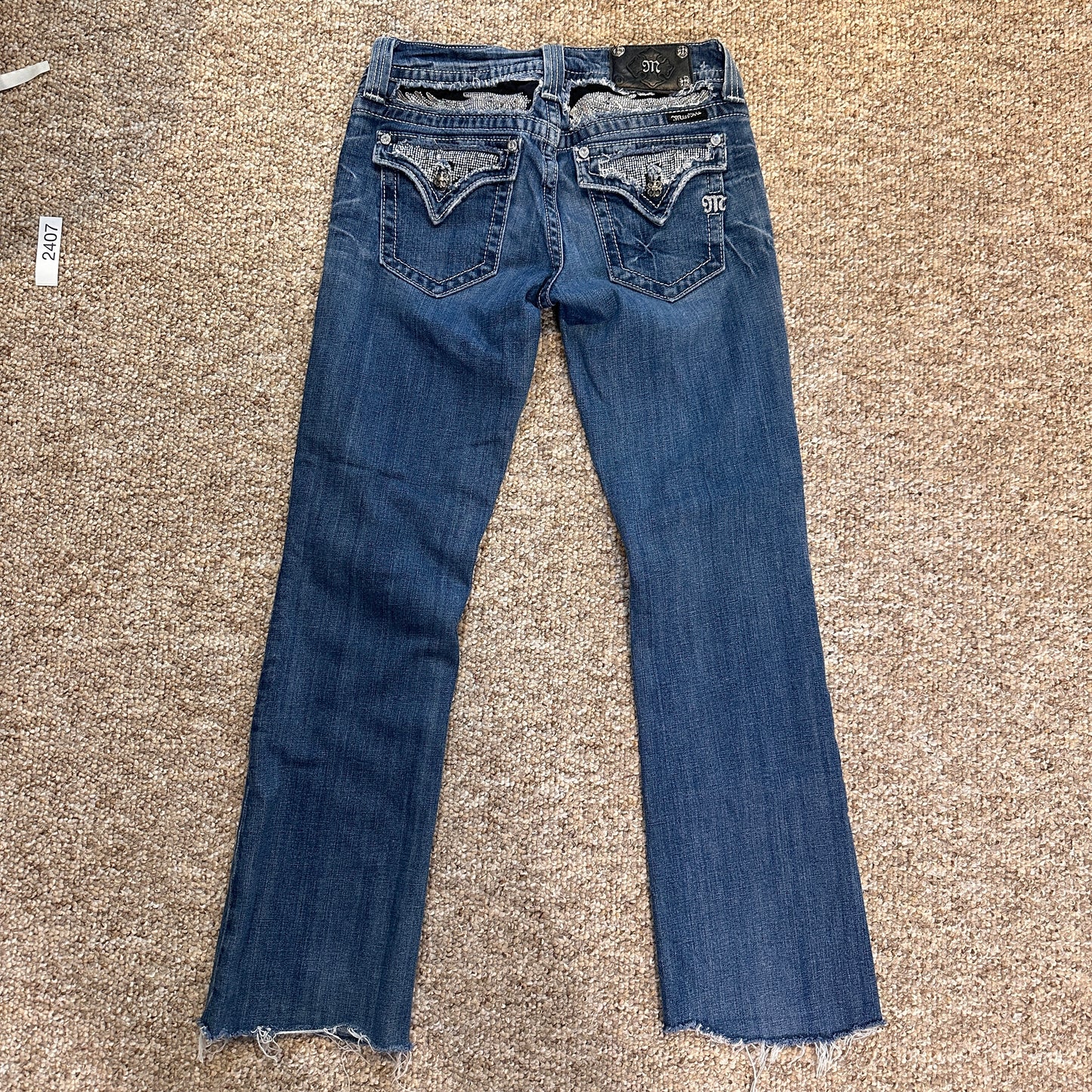 Y2K Womens 29 Miss Me JP5010 Boot Cut Angel Wing Bling Jewels Blue Jeans