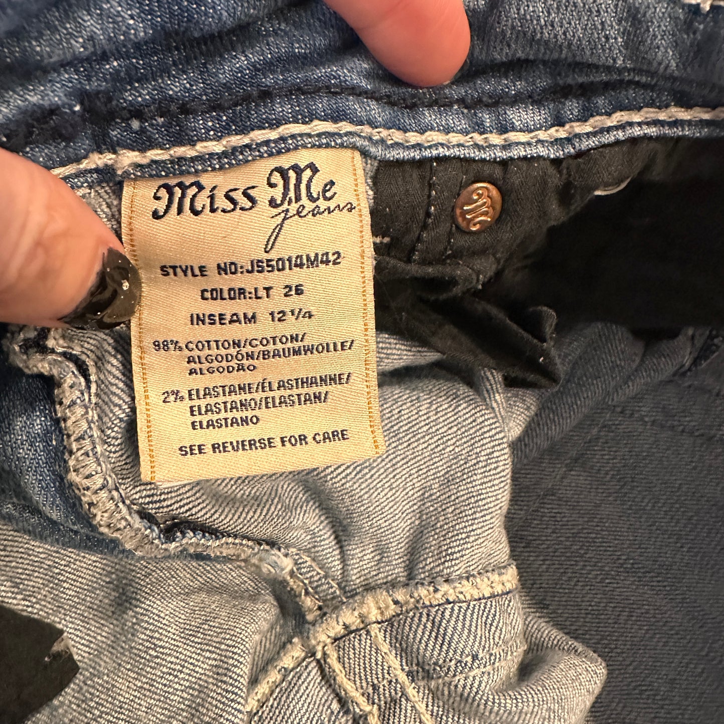MISS ME Cut Off Shorts Size 27 Distressed Y2K flap Pockets JS5014M42