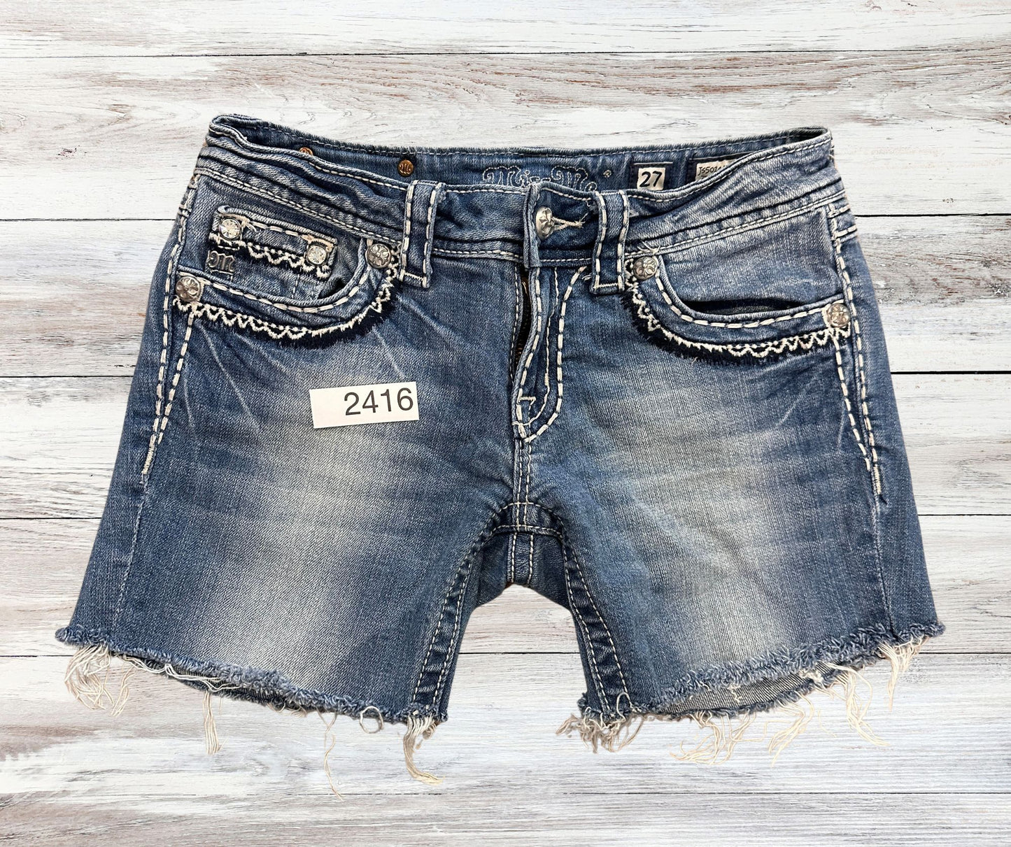 MISS ME Cut Off Shorts Size 27 Distressed Y2K flap Pockets JS5014M42