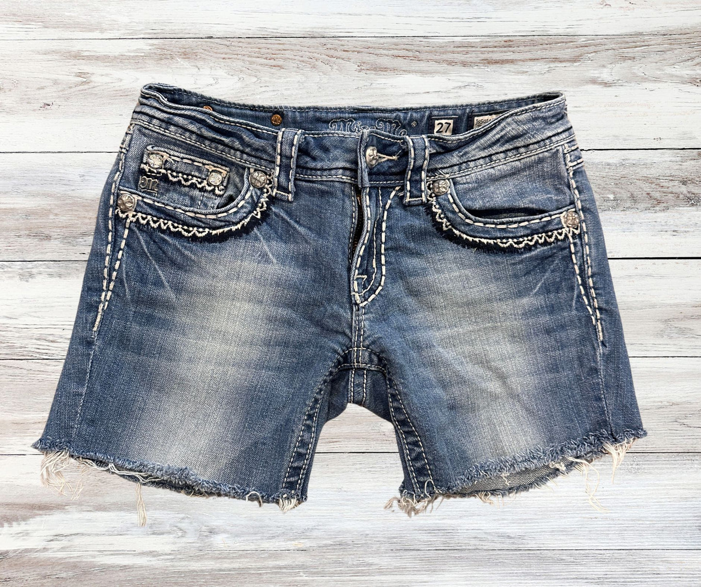 MISS ME Cut Off Shorts Size 27 Distressed Y2K flap Pockets JS5014M42