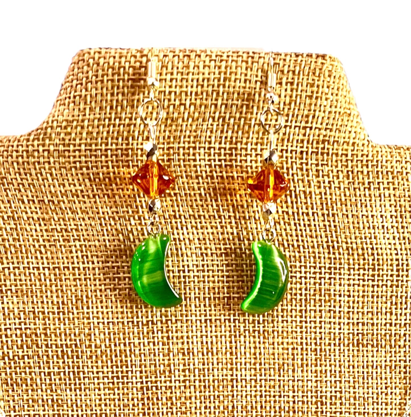 Malachite Moon Gemstone Necklace & Earrings Handcrafted Set