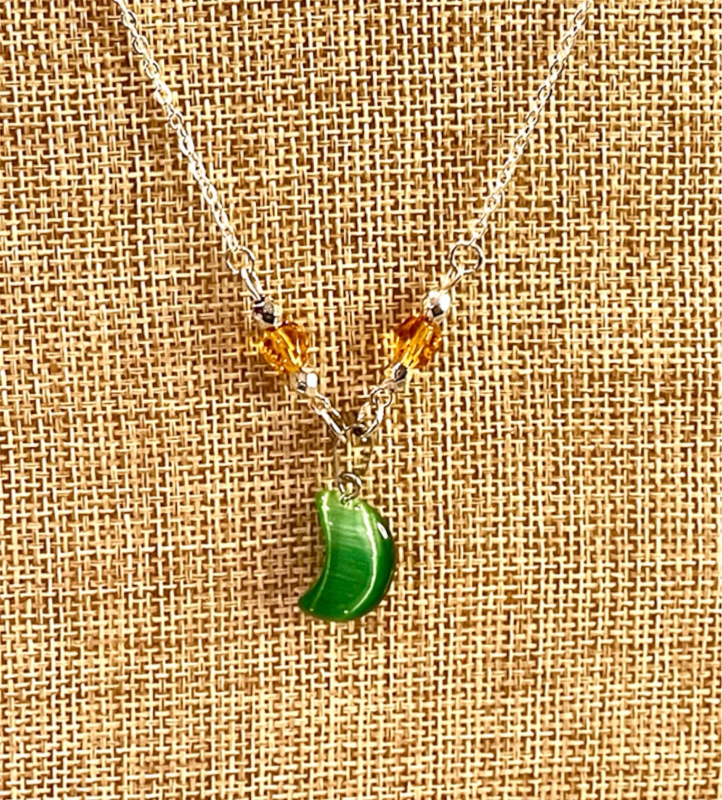 Malachite Moon Gemstone Necklace & Earrings Handcrafted Set