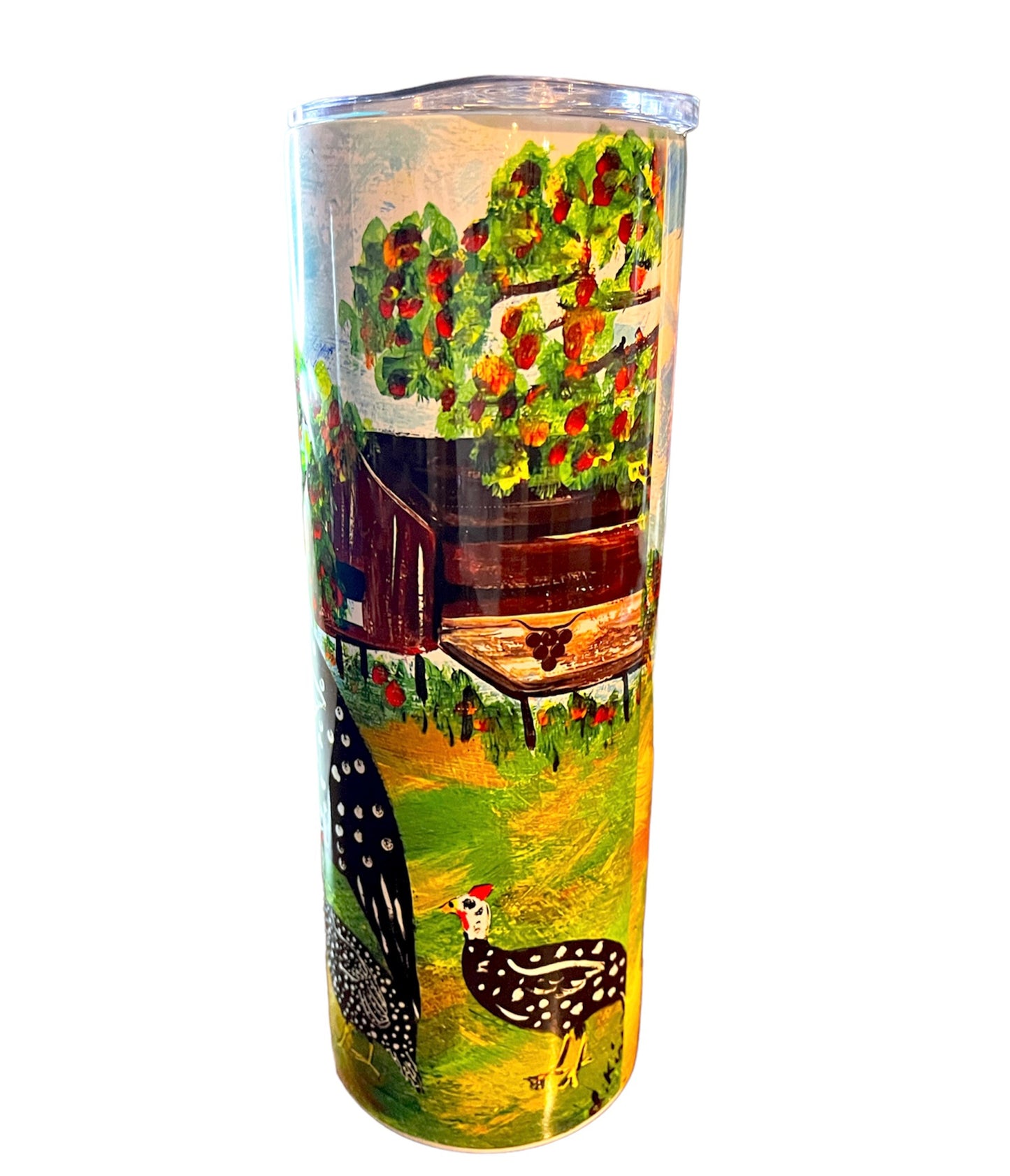 Art Painting Guinea Fowl Barn Scene Stainless Tumbler Cup Gift