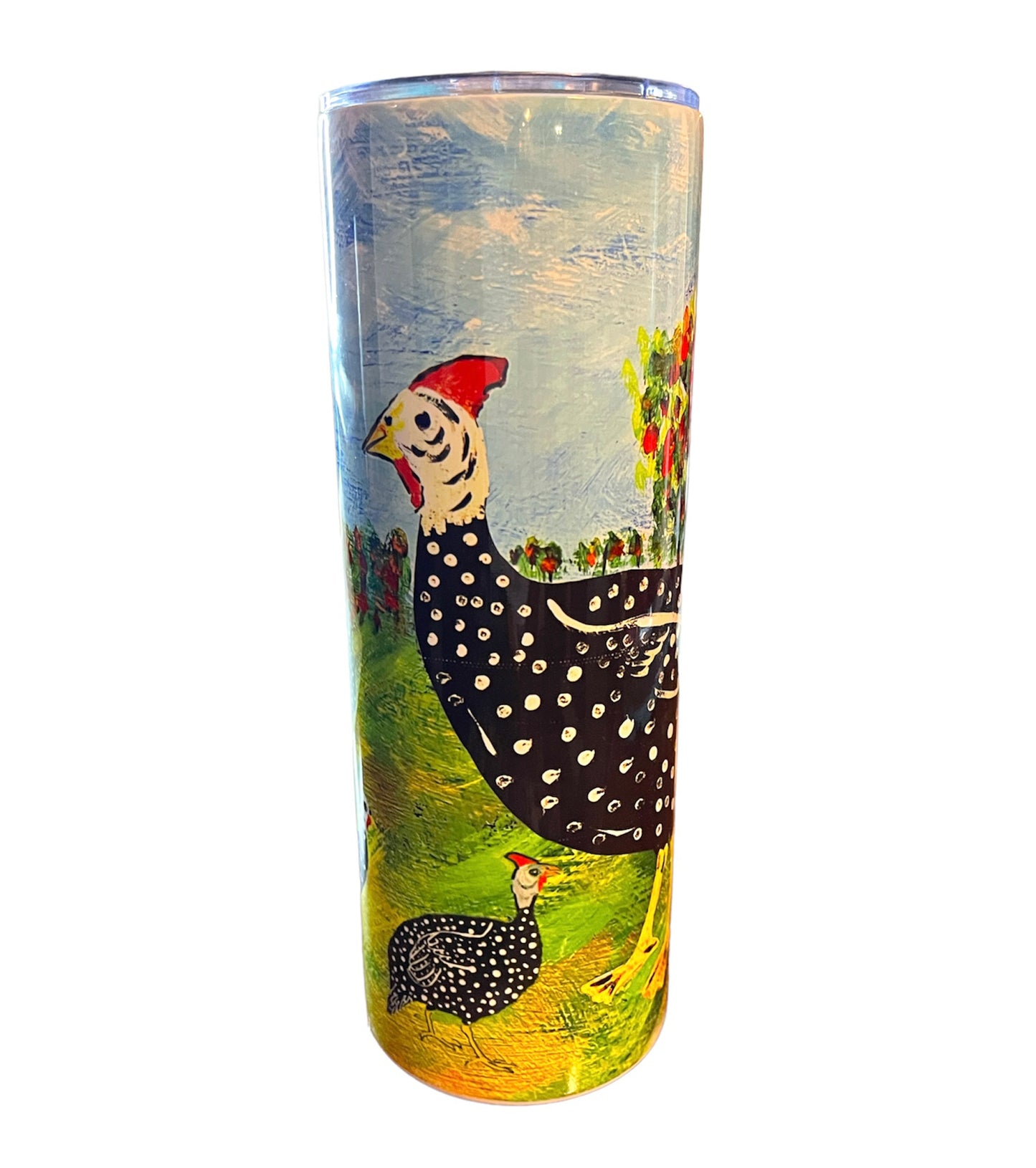 Art Painting Guinea Fowl Barn Scene Stainless Tumbler Cup Gift