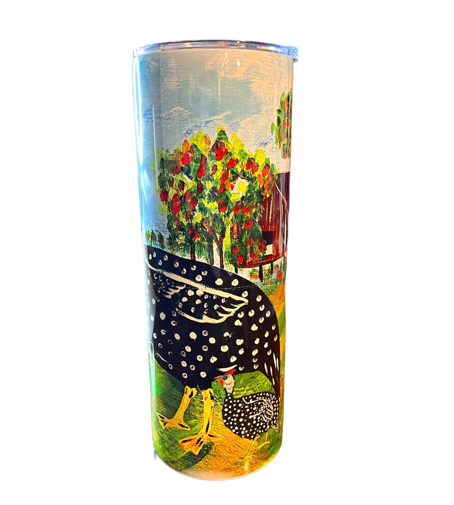 Art Painting Guinea Fowl Barn Scene Stainless Tumbler Cup Gift