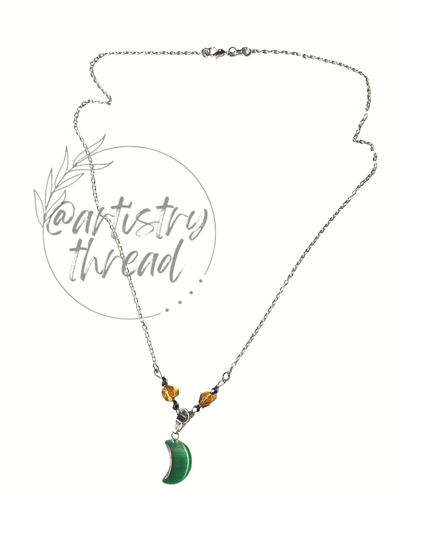 Malachite Moon Gemstone Necklace & Earrings Handcrafted Set