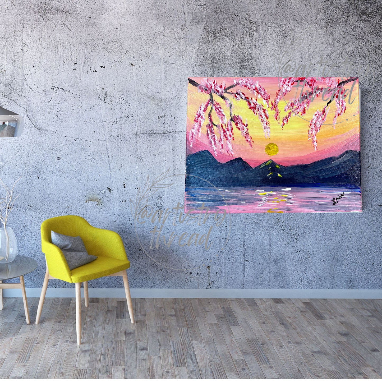 Sunset Cherry Blossoms Original Acrylic Painting 11x14