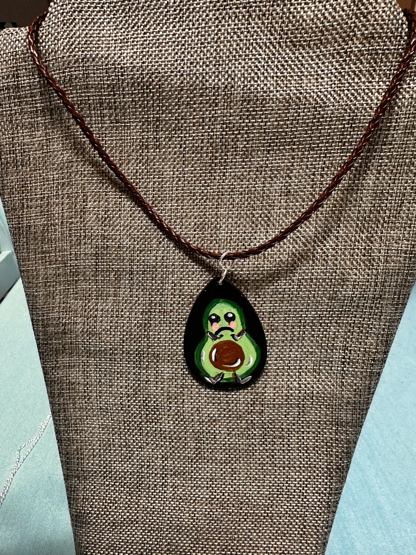 Avocado Happy Sad Hand Painted Handmade Necklace on Cord