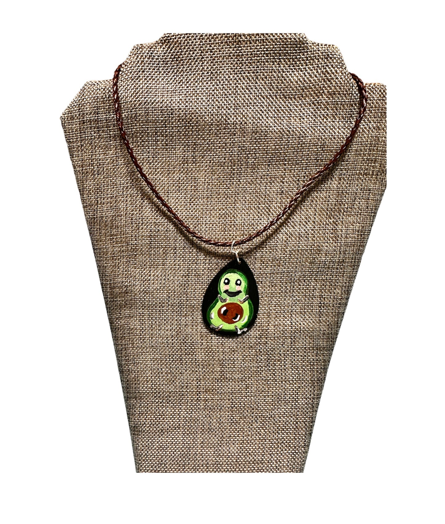 Avocado Happy Sad Hand Painted Handmade Necklace on Cord